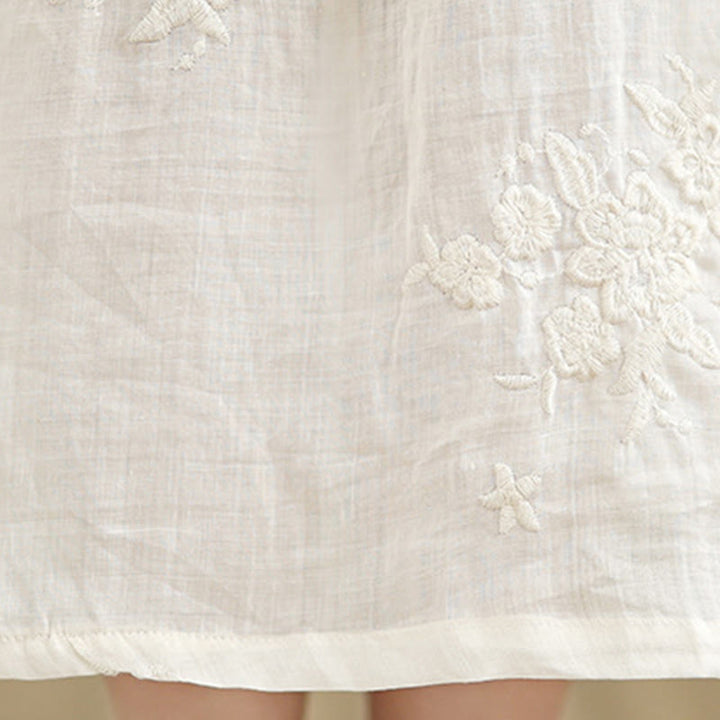 Buddha Stones – Beiges, lässiges Midikleid aus Baumwolle und Leinen mit Dreiviertelärmeln und Taschen - image 10