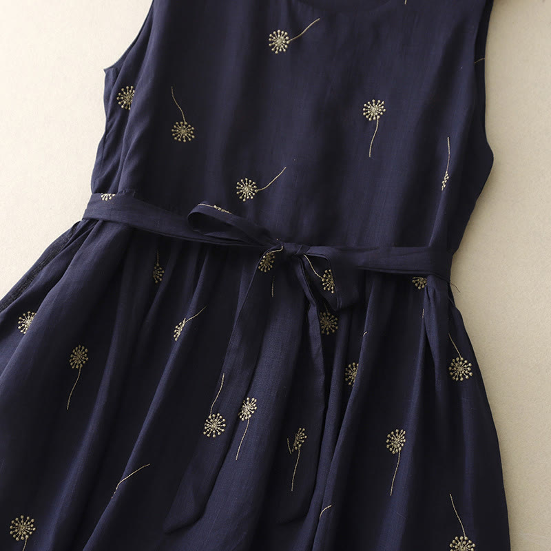 Buddha Stones MidnightBlue Printing Lace-Up Design Ärmelloses Midikleid aus Baumwolle mit Taschen - image 8