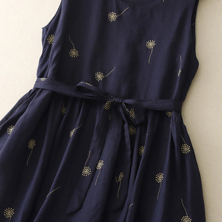 Buddha Stones MidnightBlue Printing Lace-Up Design Ärmelloses Midikleid aus Baumwolle mit Taschen - image 8