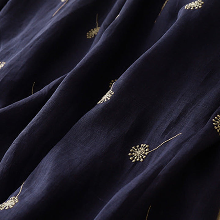 Buddha Stones Mitternachtsblau bedrucktes, ärmelloses Baumwoll-Midikleid mit Schnürung und Taschen - image 9