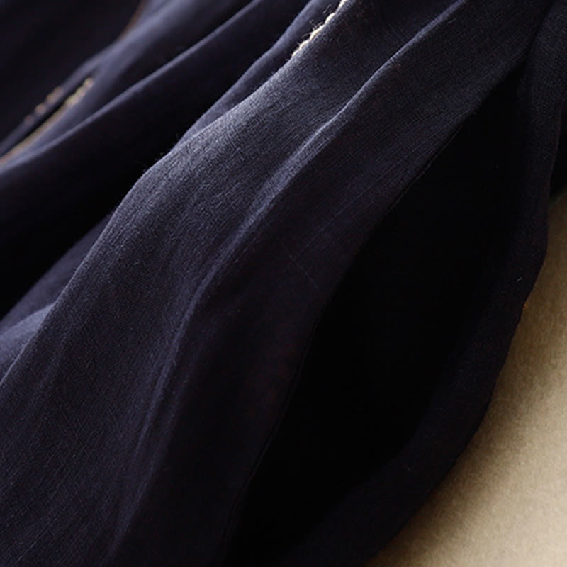 Buddha Stones MidnightBlue Printing Lace-Up Design Ärmelloses Midikleid aus Baumwolle mit Taschen - image 5