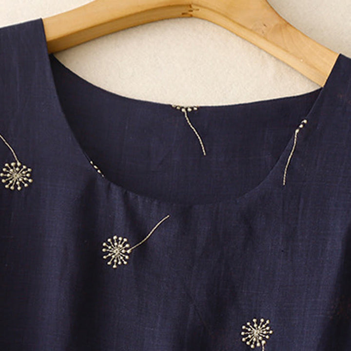 Buddha Stones MidnightBlue Printing Lace-Up Design Ärmelloses Midikleid aus Baumwolle mit Taschen - image 3