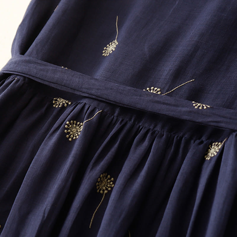 Buddha Stones MidnightBlue Printing Lace-Up Design Ärmelloses Midikleid aus Baumwolle mit Taschen - image 6