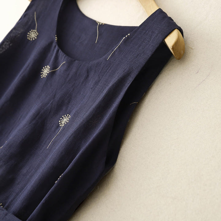 Buddha Stones MidnightBlue Printing Lace-Up Design Ärmelloses Midikleid aus Baumwolle mit Taschen - image 3