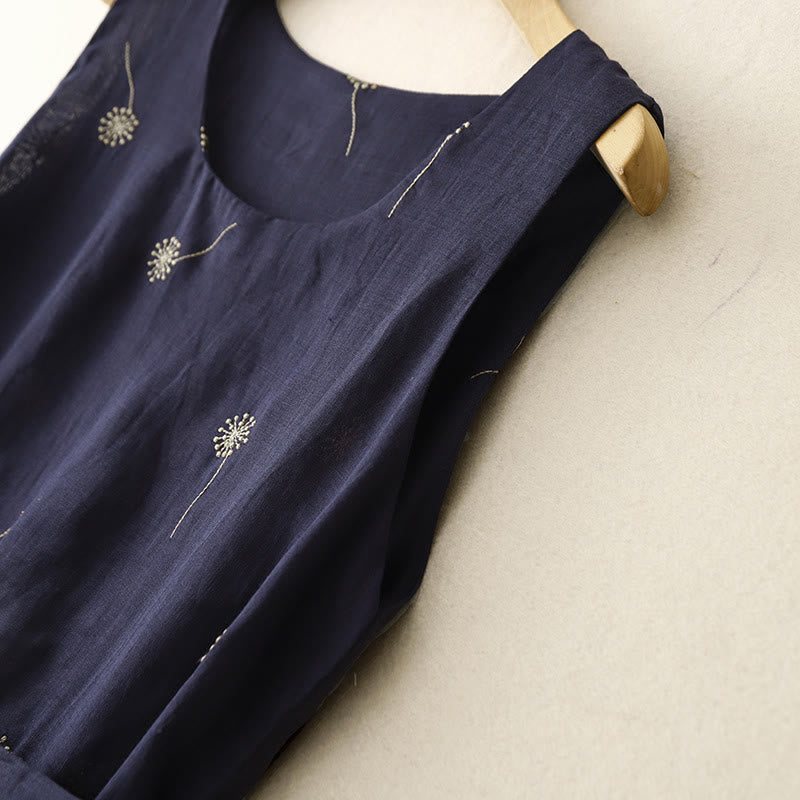 Buddha Stones MidnightBlue Printing Lace-Up Design Ärmelloses Midikleid aus Baumwolle mit Taschen - image 3