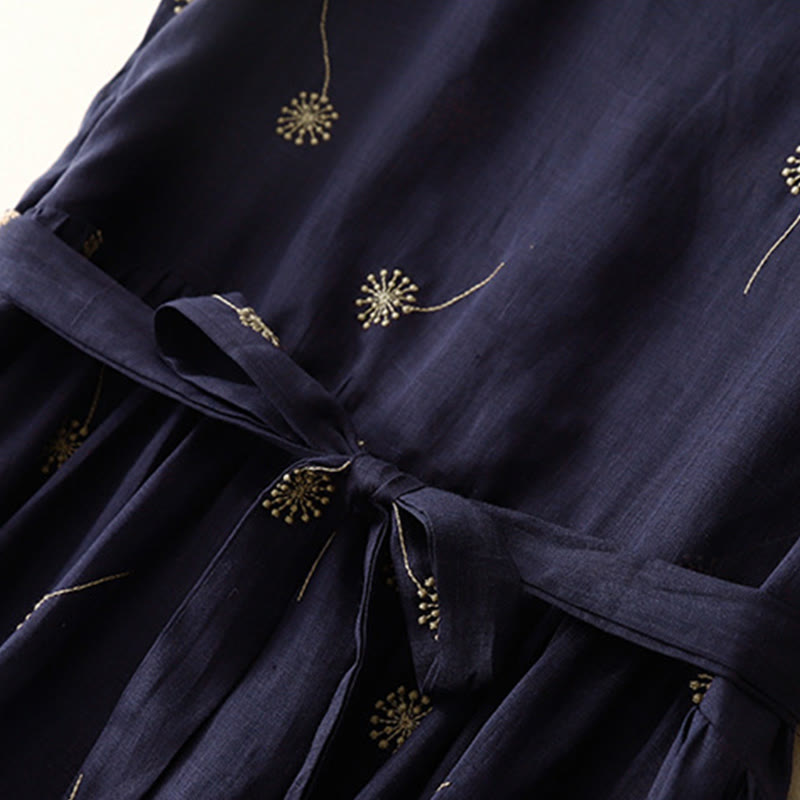 Buddha Stones MidnightBlue Printing Lace-Up Design Ärmelloses Midikleid aus Baumwolle mit Taschen - image 5