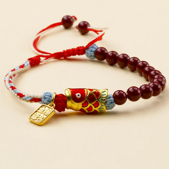 Buddha Stones Zinnoberperlen Glücks-Koi-Fisch-Segensarmband