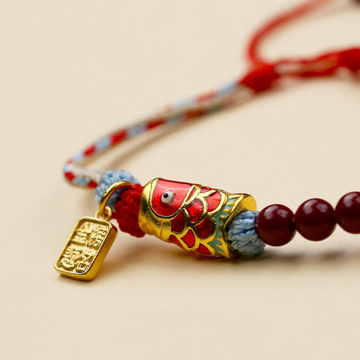 Buddha Stones Zinnoberperlen Glücks-Koi-Fisch-Segensarmband