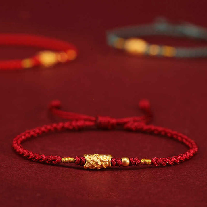 Buddha Stones 999 Gold Glücksschutz Koi Fisch Handgefertigtes geflochtenes Schnurarmband - image 0