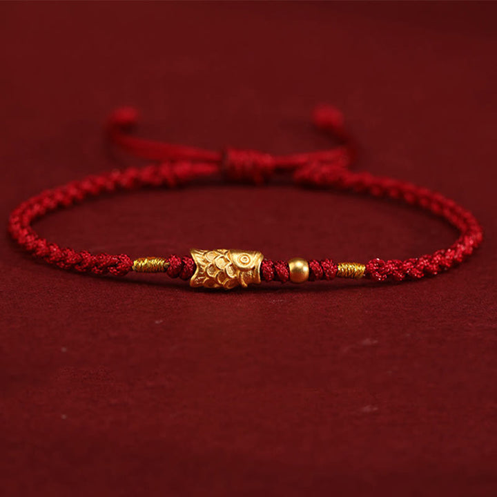 Buddha Stones 999 Gold Glücksschutz Koi Fisch Handgefertigtes geflochtenes Schnurarmband - image 3