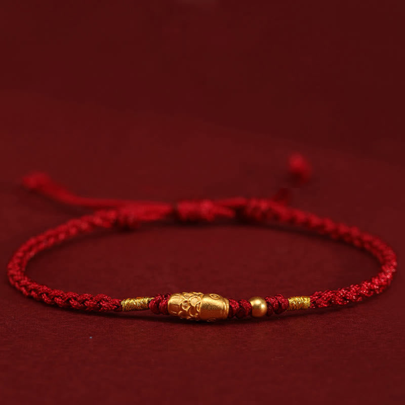 Buddha Stones 999 Gold Glücksschutz Koi Fisch Handgefertigtes geflochtenes Schnurarmband - Dunkelrot (Handgelenkumfang: 14-18 cm) - image 2