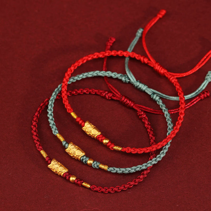 Buddha Stones 999 Gold Glücksschutz Koi Fisch Handgefertigtes geflochtenes Schnurarmband - image 1