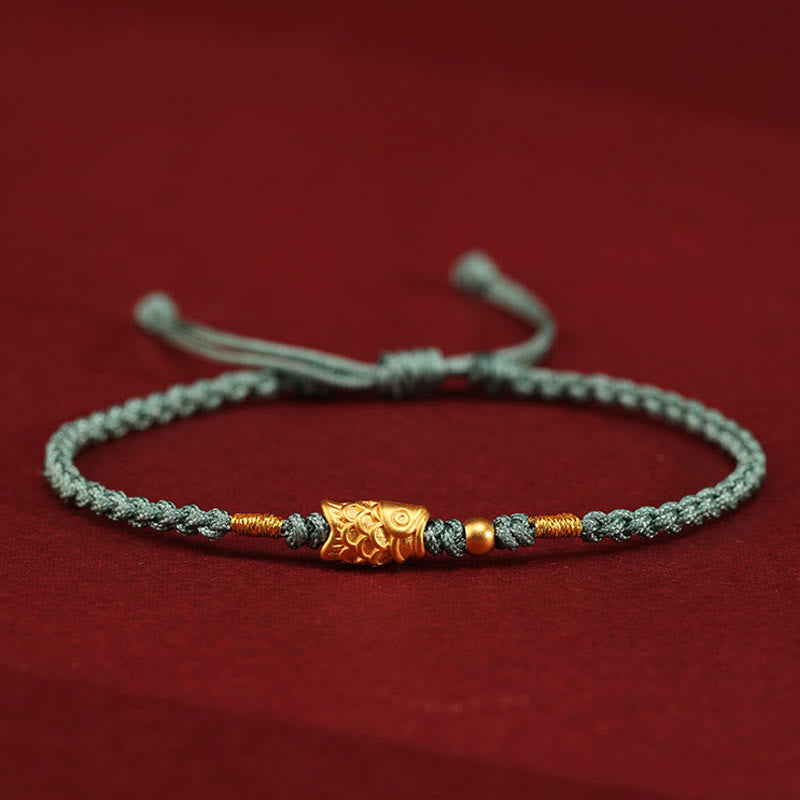 Buddha Stones 999 Gold Glücksschutz Koi Fisch Handgefertigtes geflochtenes Schnurarmband - Grün (Handgelenkumfang: 14-18 cm) - image 12