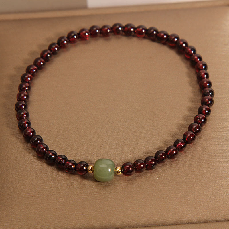 Buddha Stones Natürliches 3 mm ultradünnes Granat-Hetian-Jade-Perlen-Stabilitätsarmband