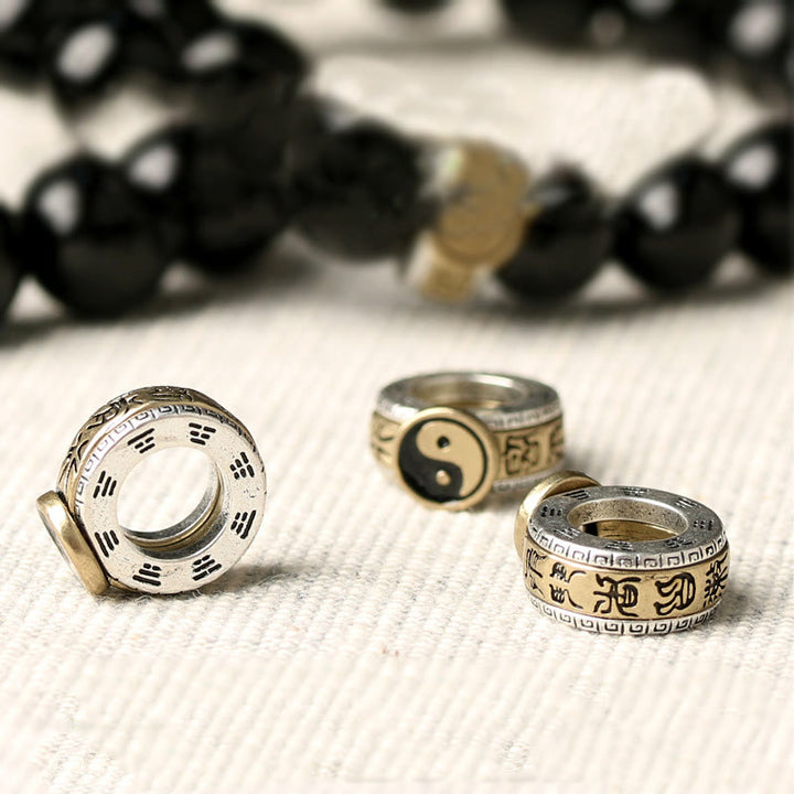 Buddha Stones Schwarzer Obsidian Yin Yang Neun-Zeichen-Mantra Erfüllungsarmband
