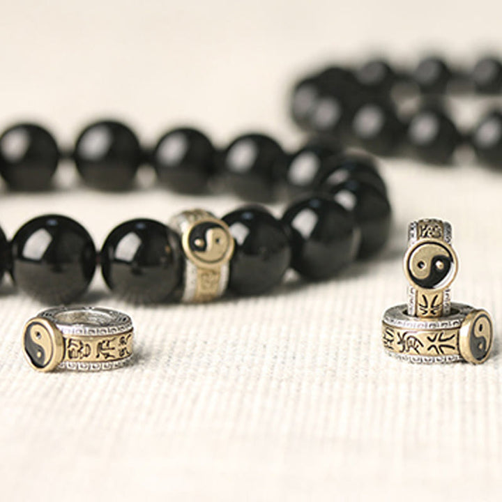 Buddha Stones Schwarzer Obsidian Yin Yang Neun-Zeichen-Mantra Erfüllungsarmband
