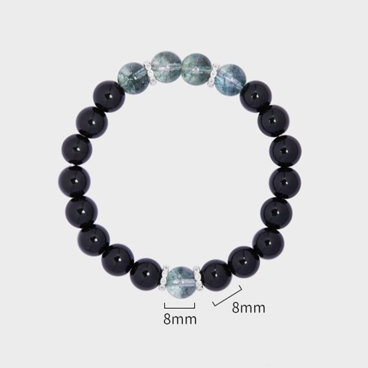 Buddha Stones Armband aus 925er Sterlingsilber, schwarzer Obsidian, grünes Phantom, Stärke - image 8