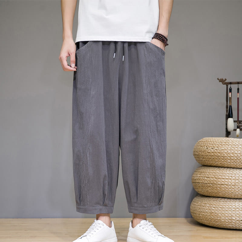 Buddha Stones Simple Cotton Herren Capri-Haremshose mit Taschen