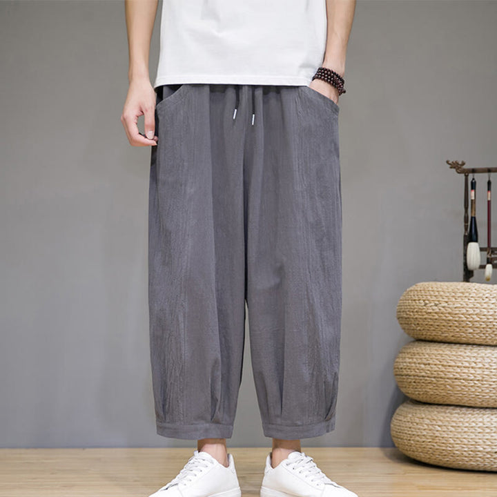 Buddha Stones Simple Cotton Herren Capri-Haremshose mit Taschen