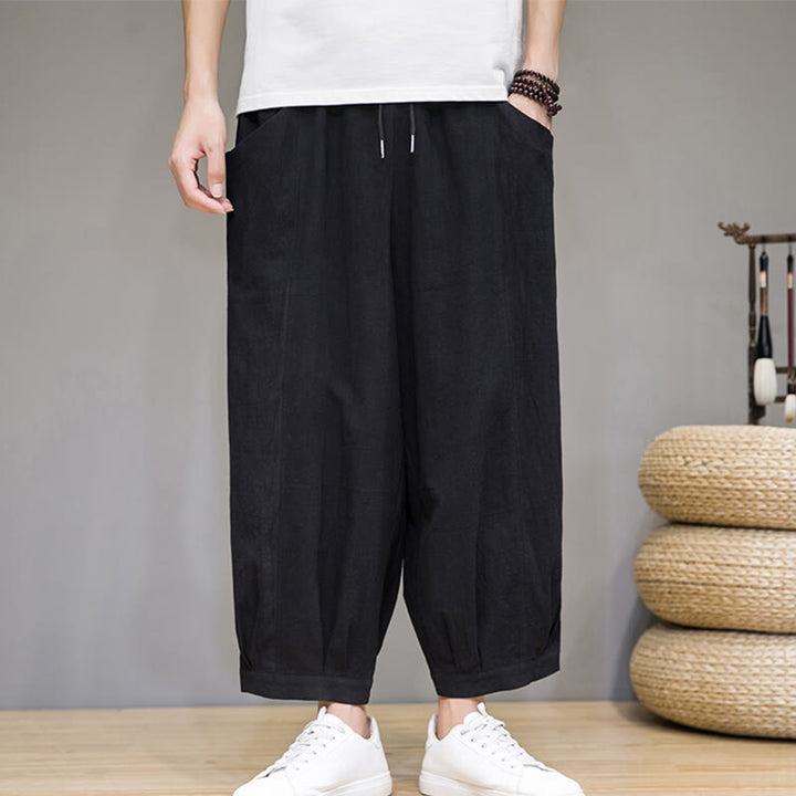 Buddha Stones Simple Cotton Herren Capri-Haremshose mit Taschen