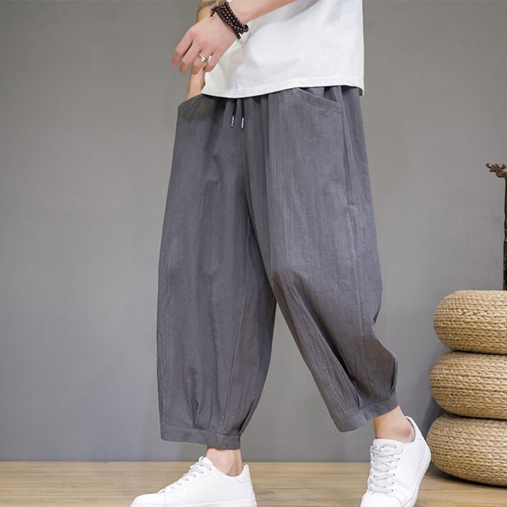 Buddha Stones Simple Cotton Herren Capri-Haremshose mit Taschen