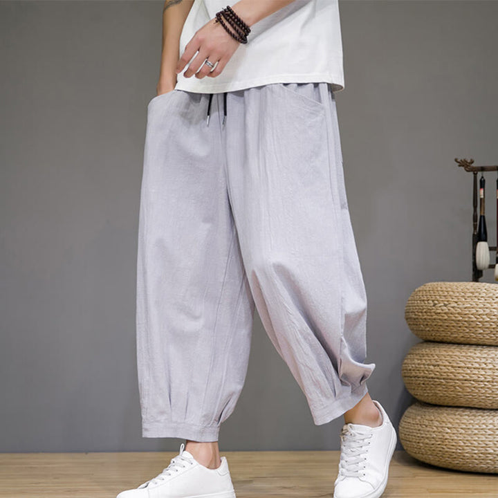 Buddha Stones Simple Cotton Herren Capri-Haremshose mit Taschen