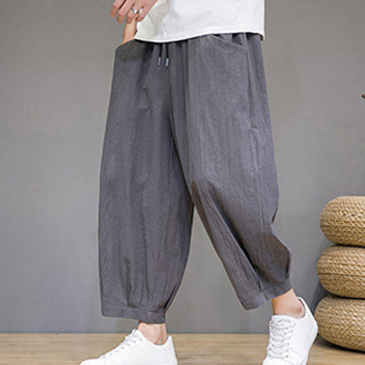 Buddha Stones Simple Cotton Herren Capri-Haremshose mit Taschen