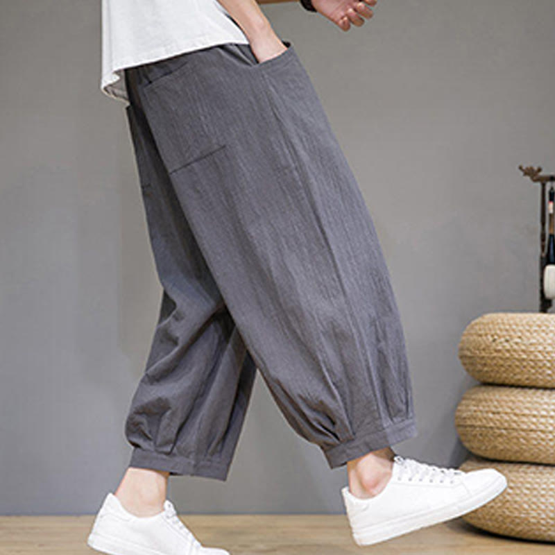 Buddha Stones Simple Cotton Herren Capri-Haremshose mit Taschen