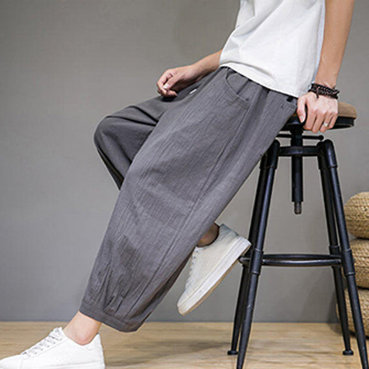 Buddha Stones Simple Cotton Herren Capri-Haremshose mit Taschen