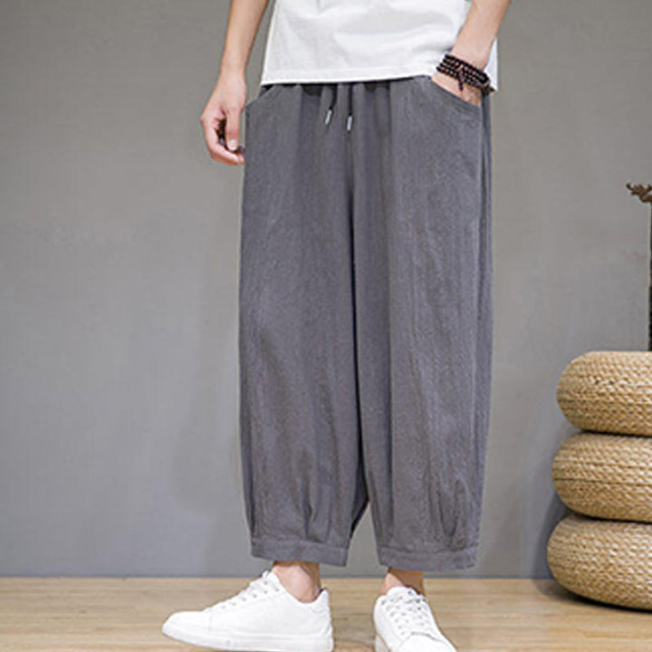 Buddha Stones Simple Cotton Herren Capri-Haremshose mit Taschen