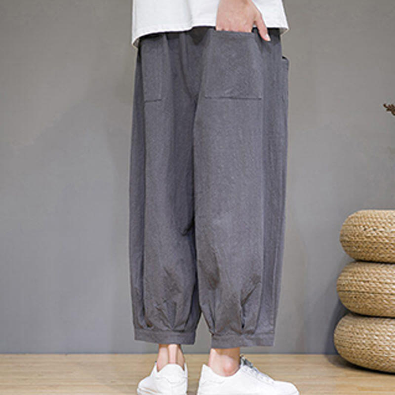 Buddha Stones Simple Cotton Herren Capri-Haremshose mit Taschen