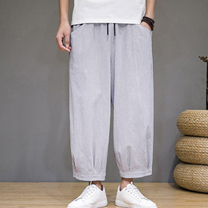 Buddha Stones Simple Cotton Herren Capri-Haremshose mit Taschen
