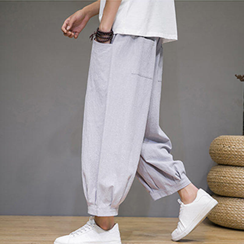 Buddha Stones Simple Cotton Herren Capri-Haremshose mit Taschen - image 14