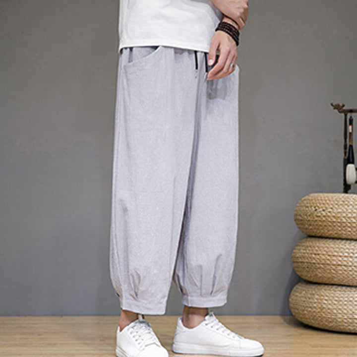 Buddha Stones Simple Cotton Herren Capri-Haremshose mit Taschen