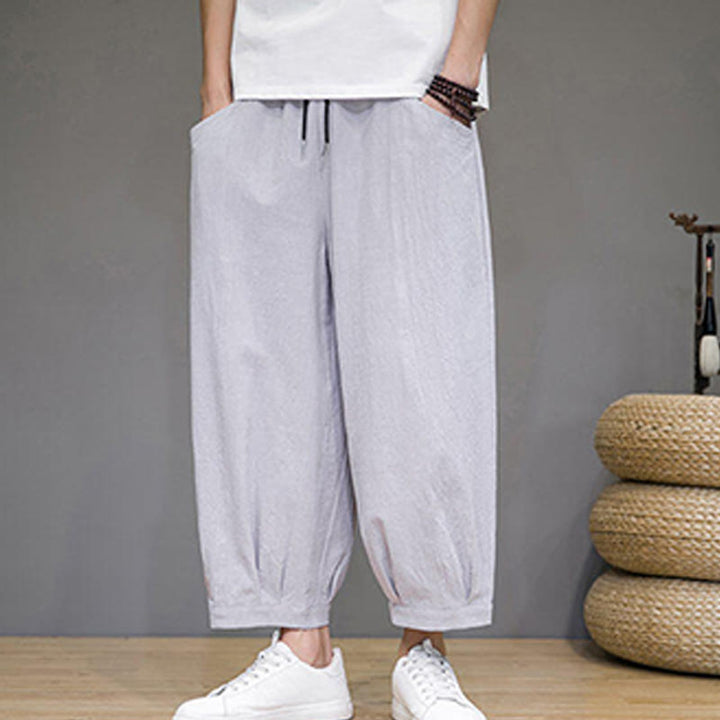 Buddha Stones Simple Cotton Herren Capri-Haremshose mit Taschen