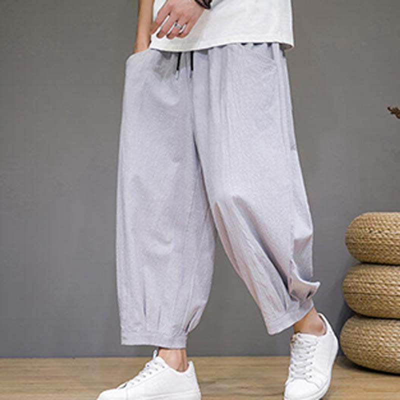 Buddha Stones Simple Cotton Herren Capri-Haremshose mit Taschen