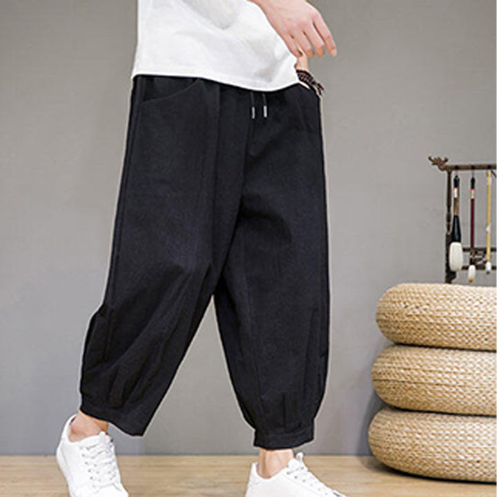 Buddha Stones Simple Cotton Herren Capri-Haremshose mit Taschen