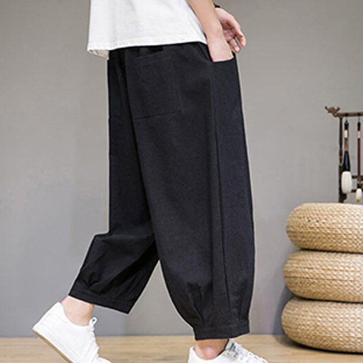 Buddha Stones Simple Cotton Herren Capri-Haremshose mit Taschen