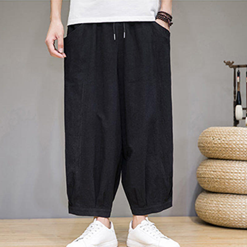 Buddha Stones Simple Cotton Herren Capri-Haremshose mit Taschen
