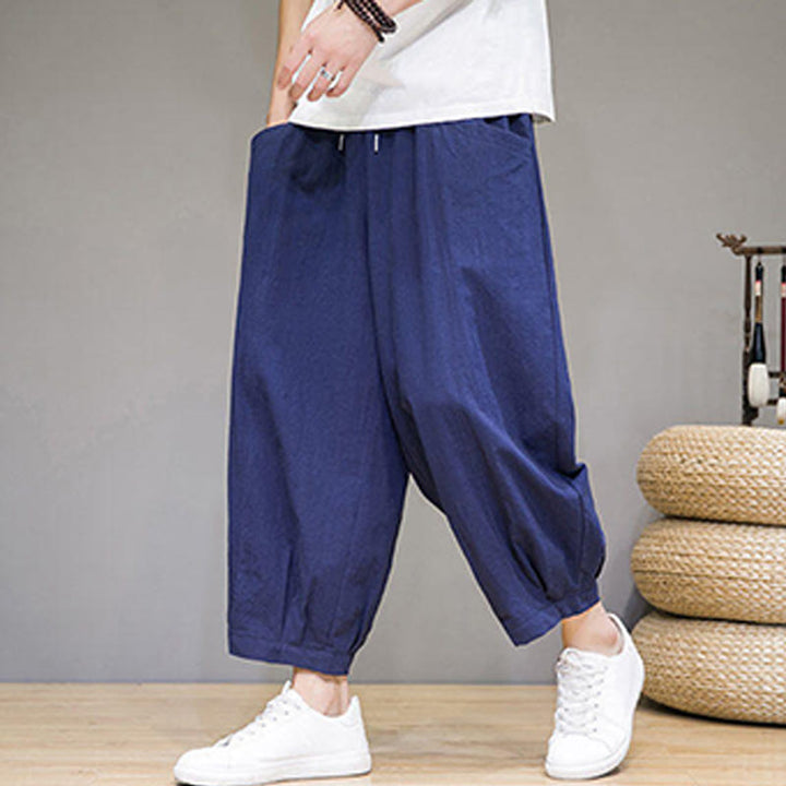 Buddha Stones Simple Cotton Herren Capri-Haremshose mit Taschen