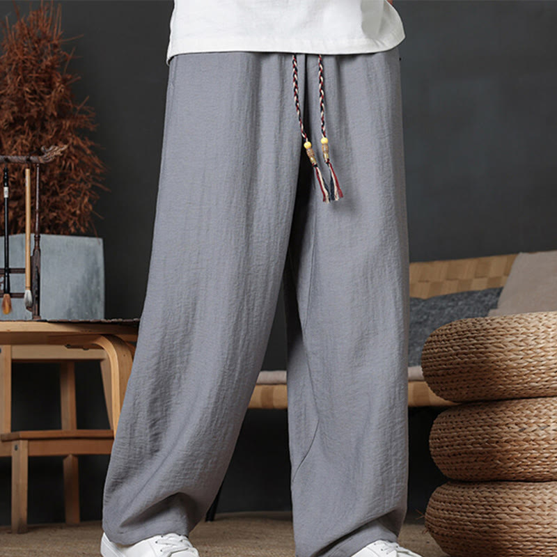 Buddha Stones Lässige, einfarbige Herrenhose mit Kordelzug und Taschen