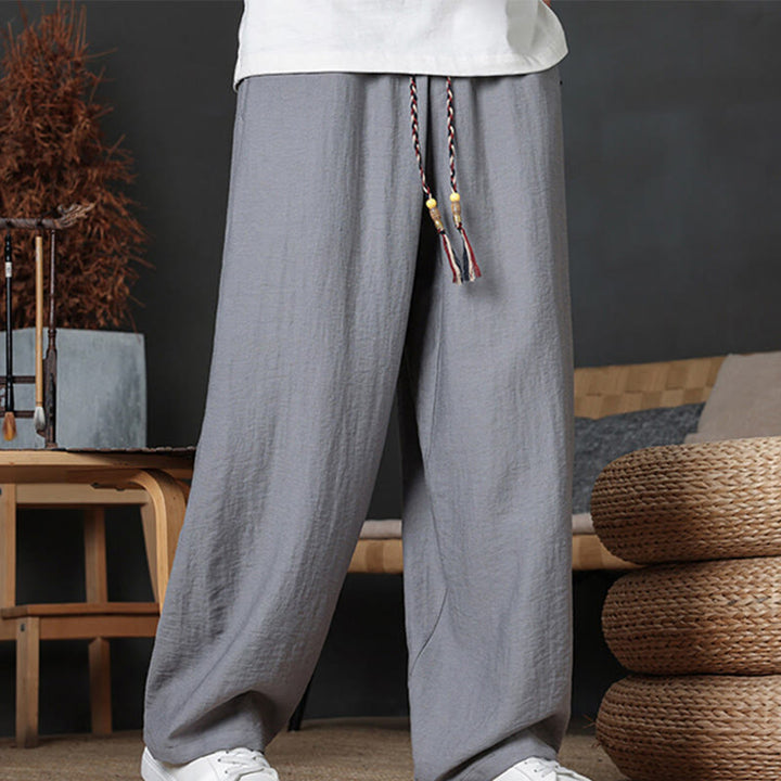 Buddha Stones Lässige, einfarbige Herrenhose mit Kordelzug und Taschen