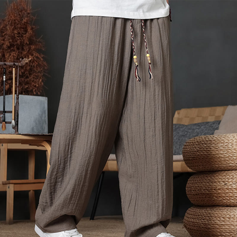 Buddha Stones Lässige, einfarbige Herrenhose mit Kordelzug und Taschen - Bräunen - US/ UK/AU46, EU56 (5XL) - image 0