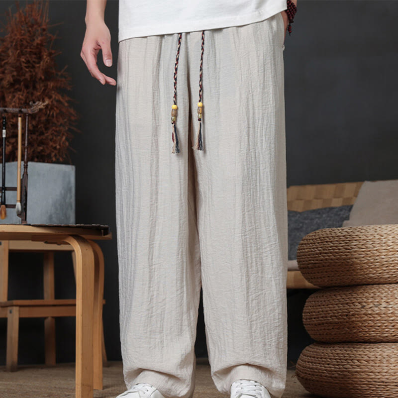 Buddha Stones Lässige, einfarbige Herrenhose mit Kordelzug und Taschen - Leinen - US/ UK/AU46, EU56 (5XL) - image 11