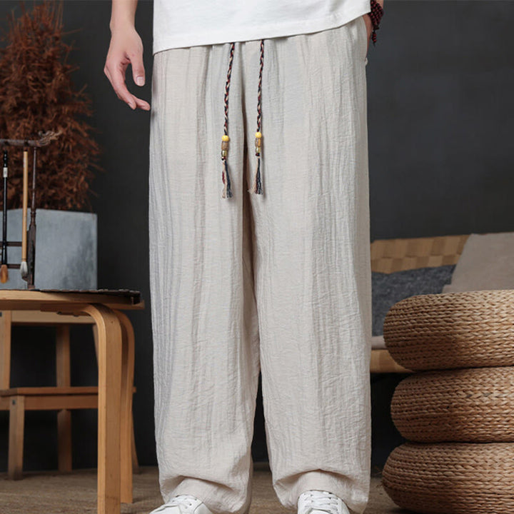 Buddha Stones Lässige, einfarbige Herrenhose mit Kordelzug und Taschen - Leinen - US/ UK/AU46, EU56 (5XL) - image 11