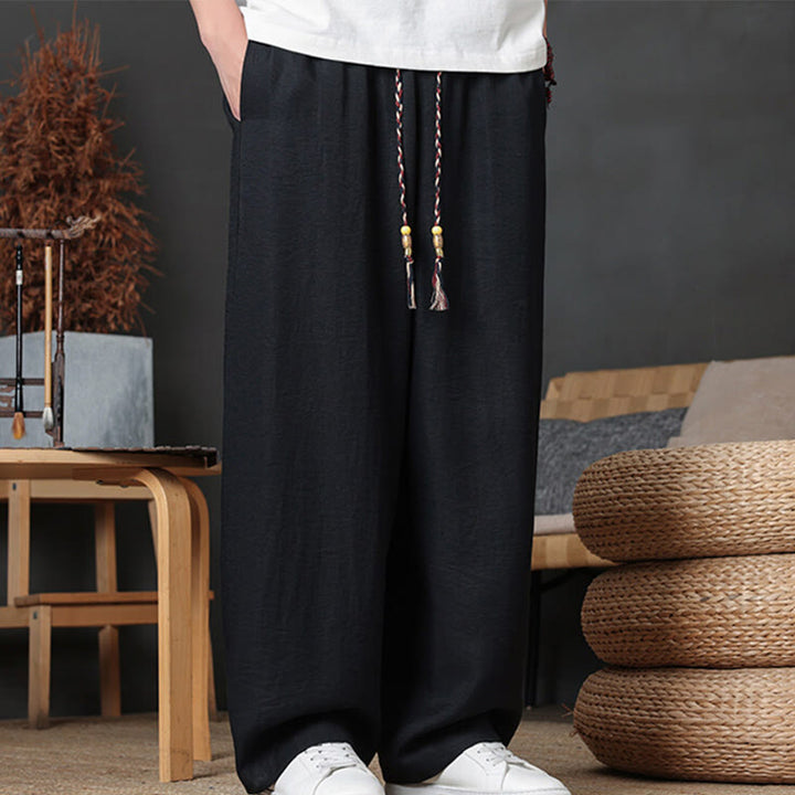 Buddha Stones Lässige, einfarbige Herrenhose mit Kordelzug und Taschen