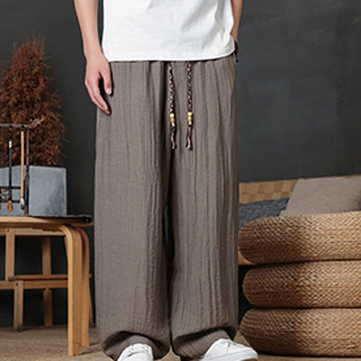 Buddha Stones Lässige, einfarbige Herrenhose mit Kordelzug und Taschen - image 1