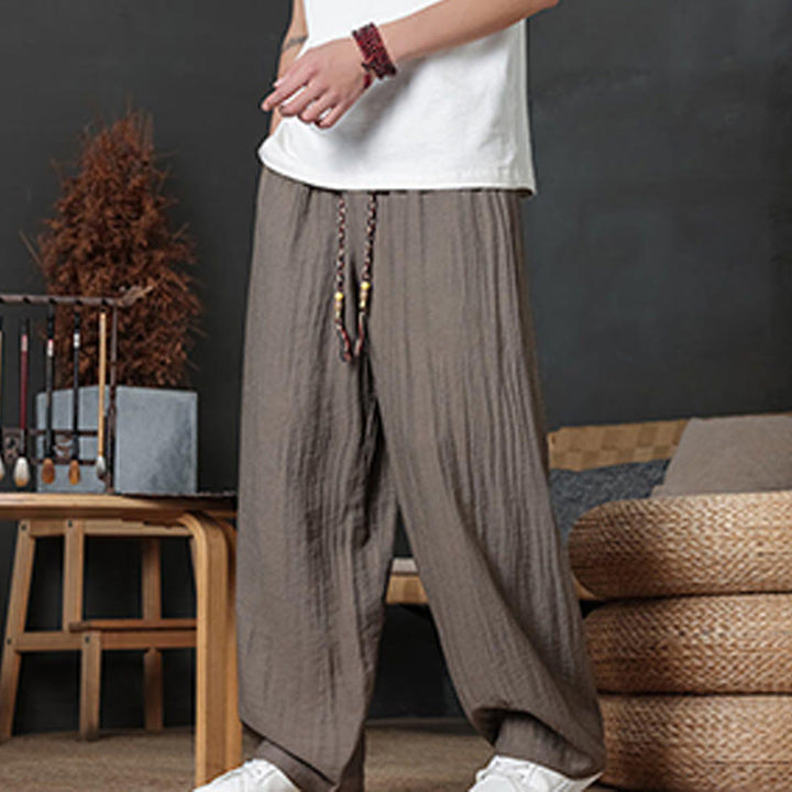 Buddha Stones Lässige, einfarbige Herrenhose mit Kordelzug und Taschen