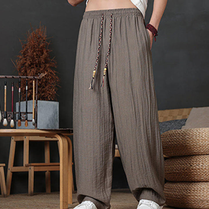 Buddha Stones Lässige, einfarbige Herrenhose mit Kordelzug und Taschen - image 8