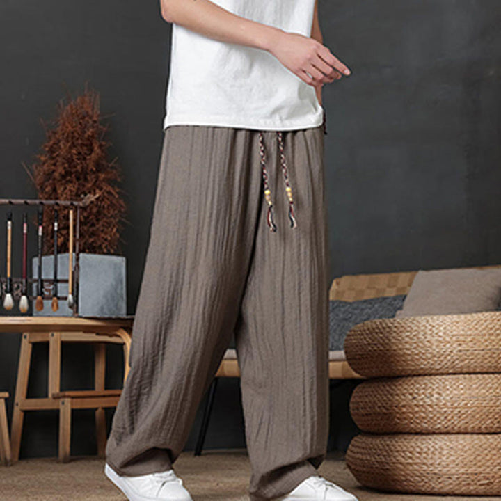 Buddha Stones Lässige, einfarbige Herrenhose mit Kordelzug und Taschen